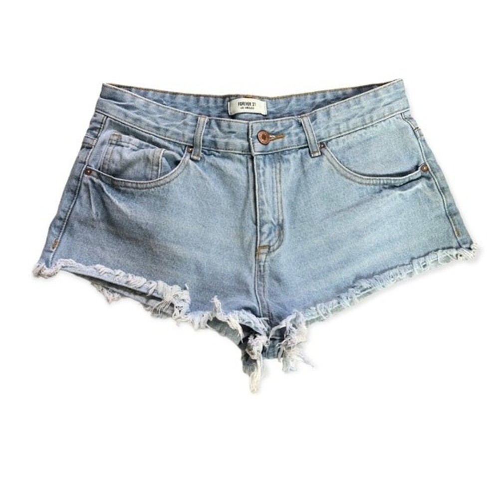Forever 21 High Rise Distressed Light Wash Denim Shorts